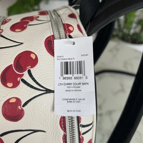 COACH Court Backpack Cherry Print Silver Red Multi-Leather